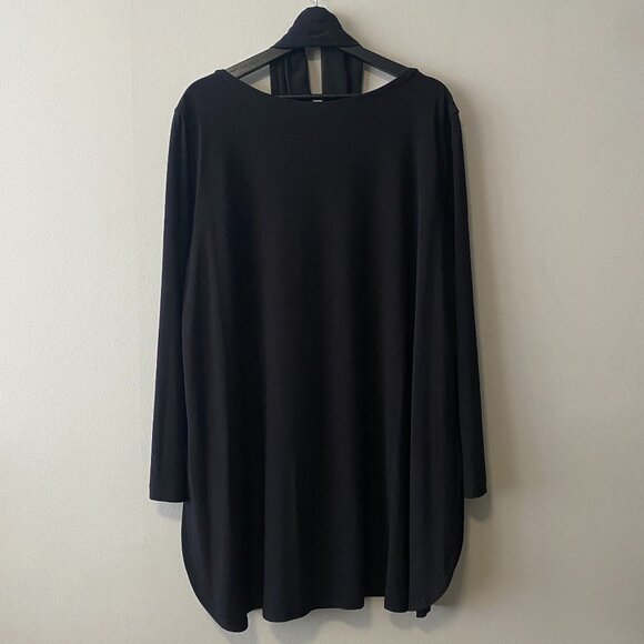 Brian Bailey Black V-Neck Long Sleeve Top With Sheer Scarf - Picture 2 of 11